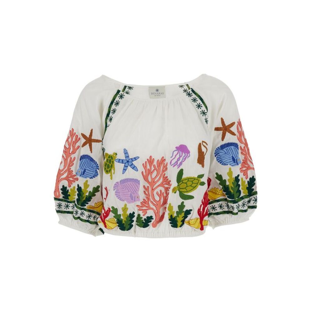 Benaras By Citrus Women Sea Life Crop Top 'Sea Life' Multicolor In Cotton Women